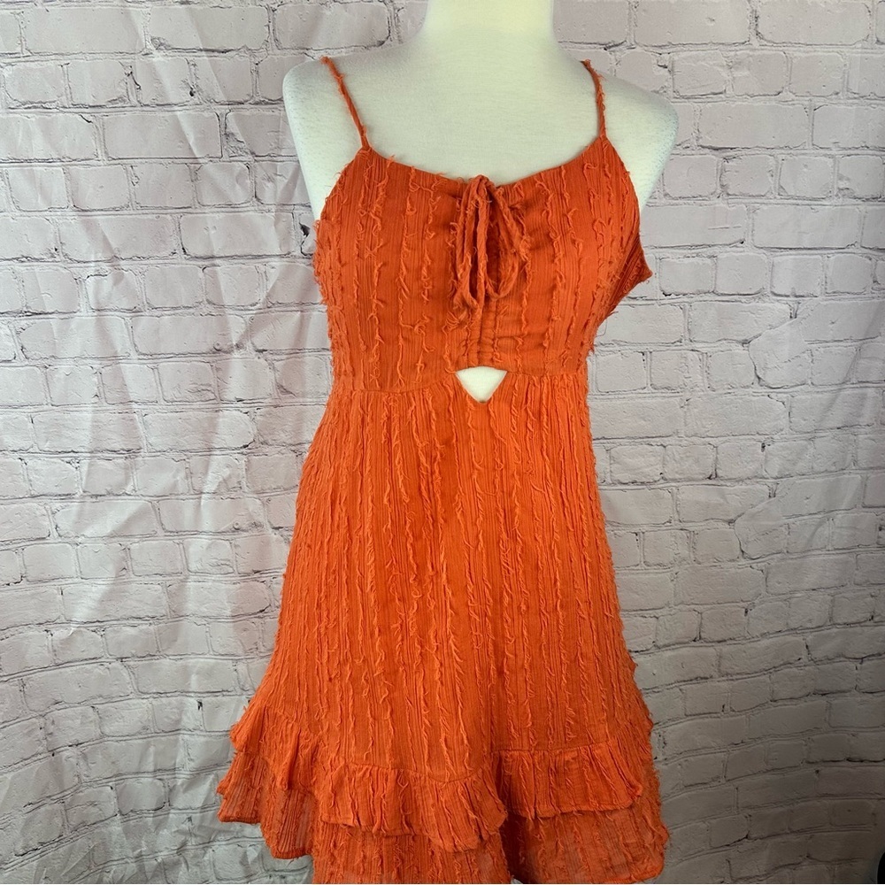 NWT Love Riche burnt Orange cotton sleeveless Mini Dress womens S fit & flare